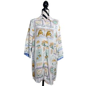 Label of Love Sz S Tropical Boho Linen Blend 3/4 Sleeve Button Front Tunic Top